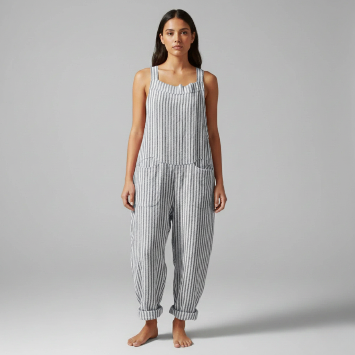 Gardaly Striped Wide-Leg Overalls