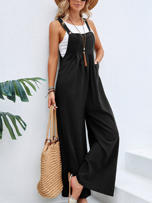 Gardaly Strap-Button Wide-Leg Sleeveless Jumpsuit