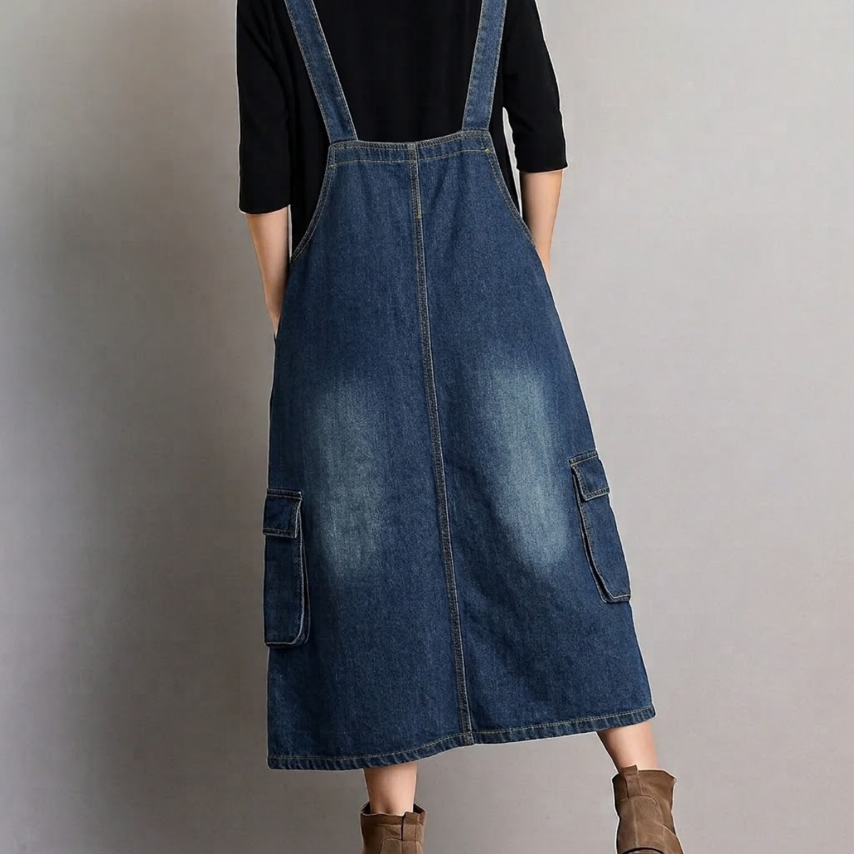 Gardaly Loosened Denim Pinafore Dress