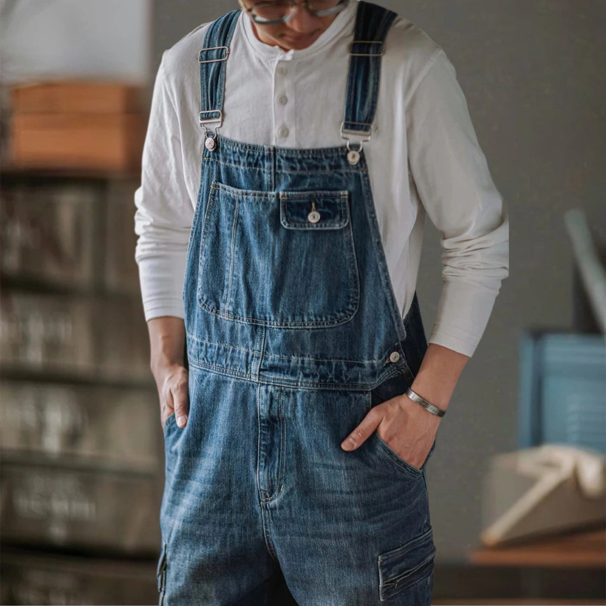 Gardaly Dual-Flap Denim Bib Overalls