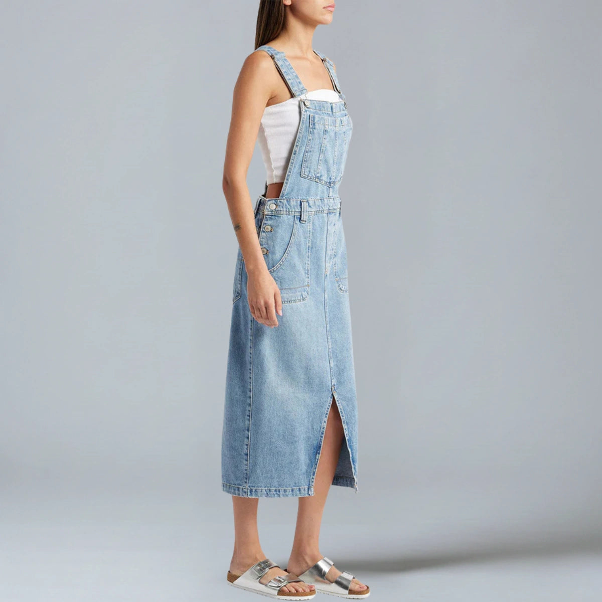 Gardaly Front-Split Denim Pinafore