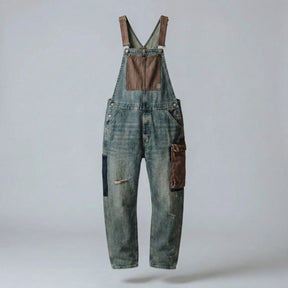 Gardaly Contrast-Panel Denim Overalls