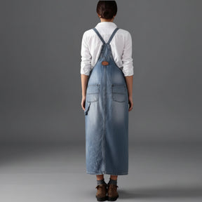 Gardaly Distressed Denim Pinafore with Back Split
