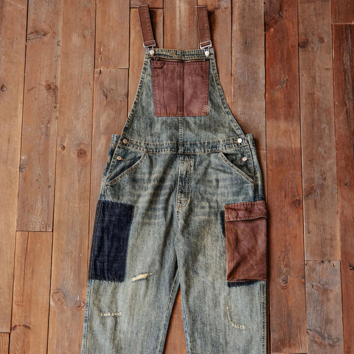 Gardaly Contrast-Panel Denim Overalls