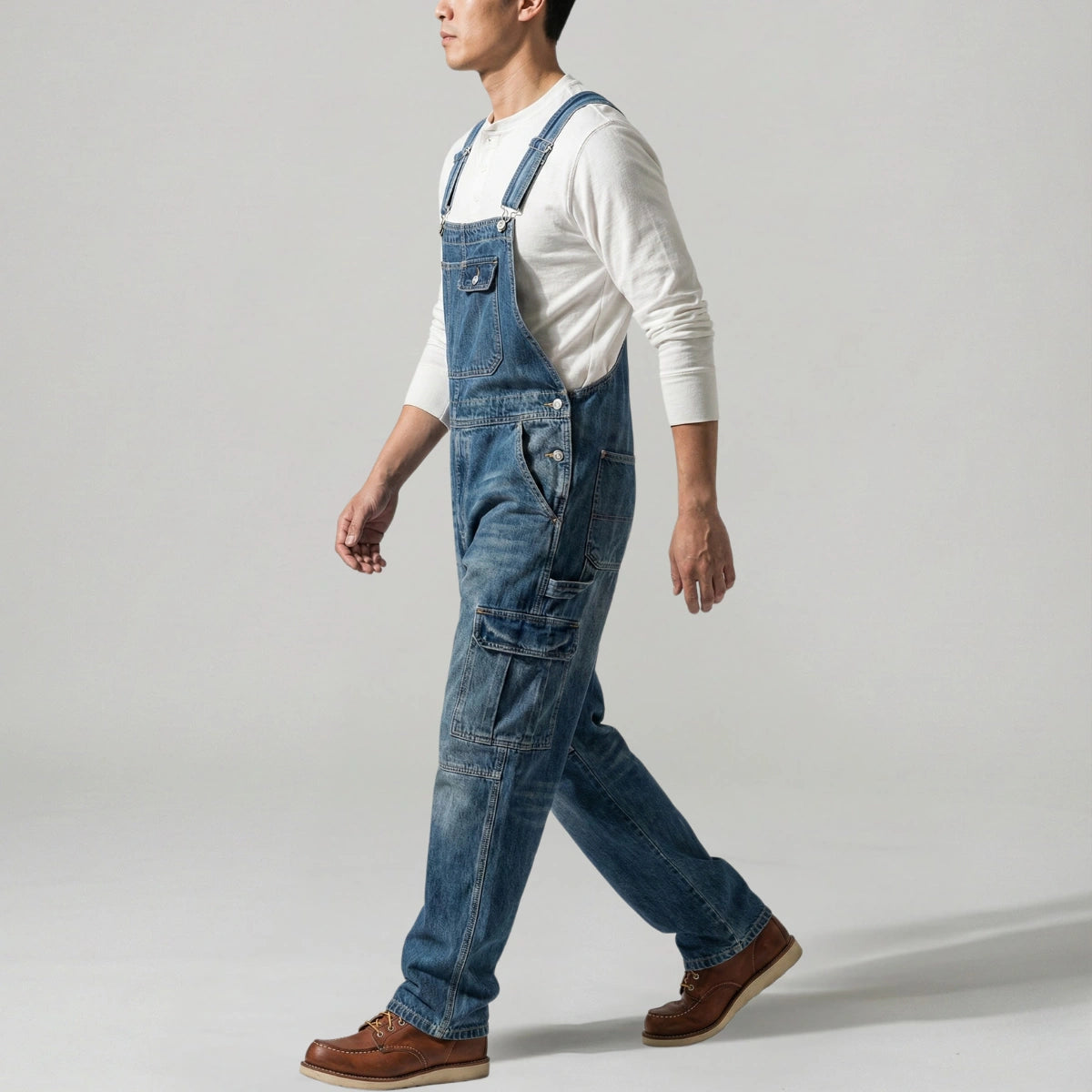 Gardaly Dual-Flap Denim Bib Overalls