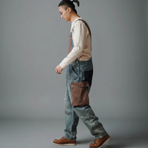 Gardaly Contrast-Panel Denim Overalls