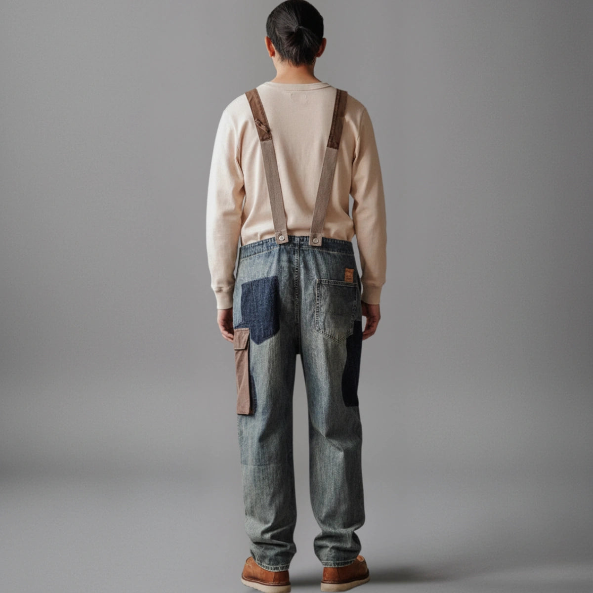 Gardaly Contrast-Panel Denim Overalls