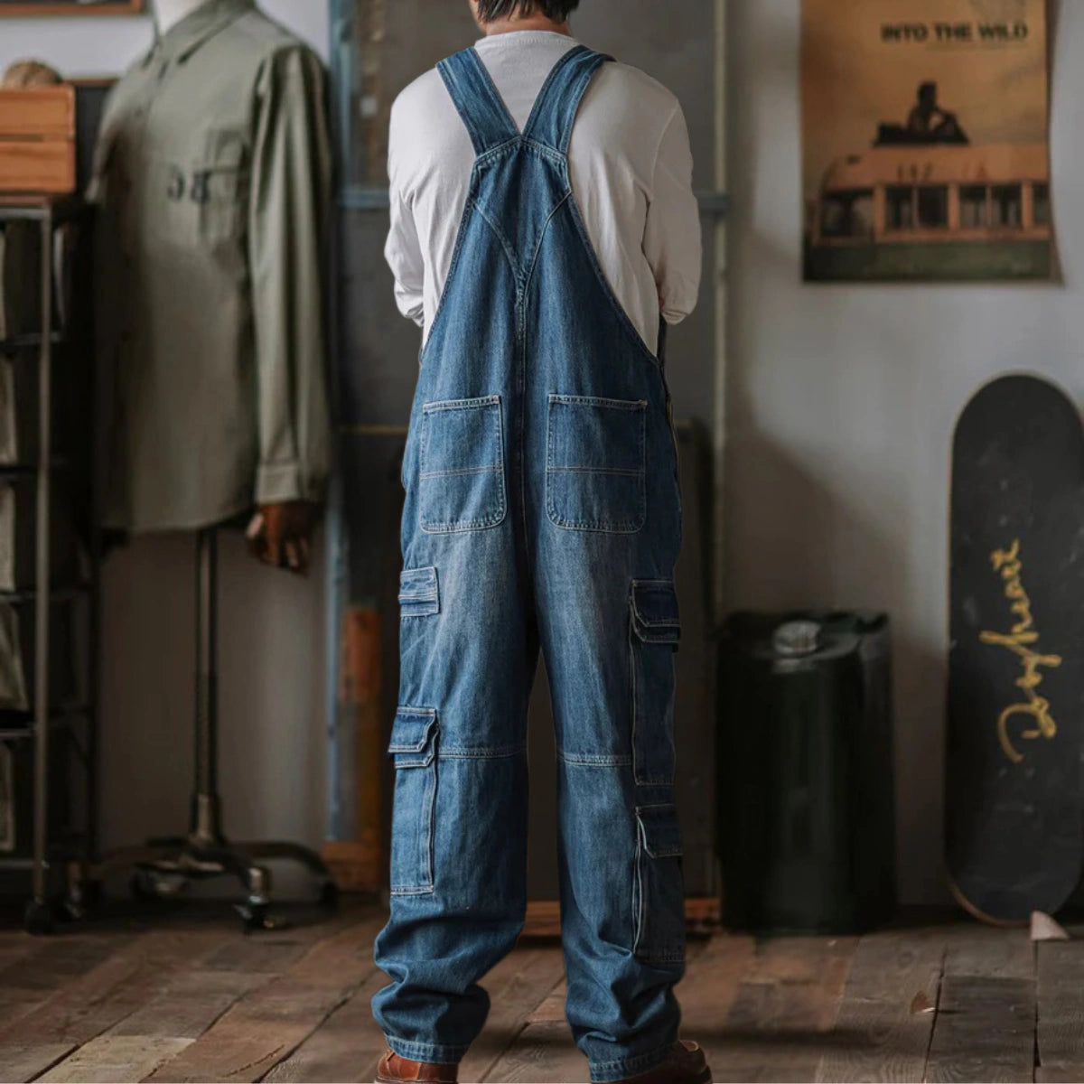 Gardaly Dual-Flap Denim Bib Overalls