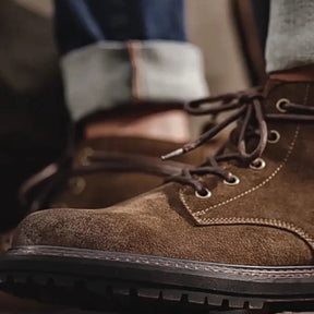 Men’s Waxed Suede Trail Work Boots – Vintage Finish, Leather-Lined Comfort