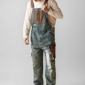 Gardaly Contrast-Panel Denim Overalls