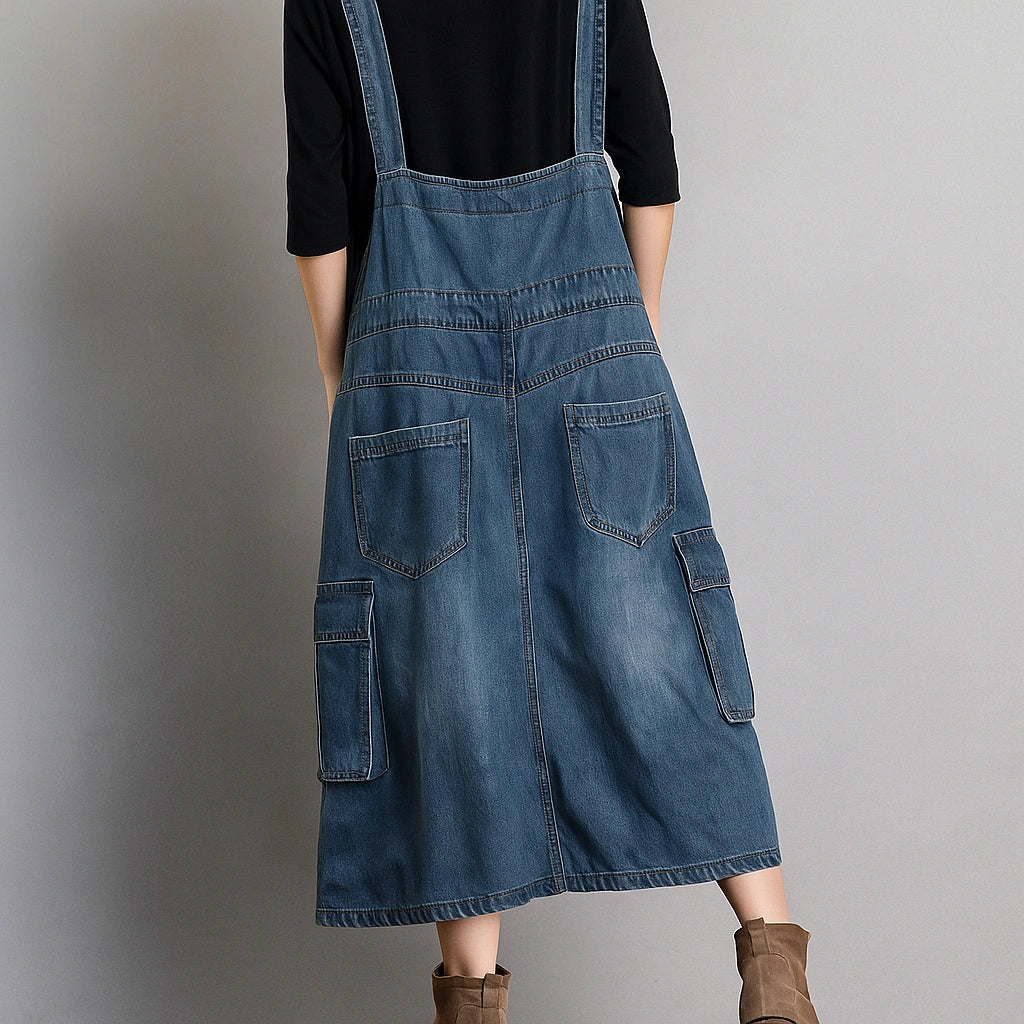 Gardaly Loosened Denim Pinafore Dress