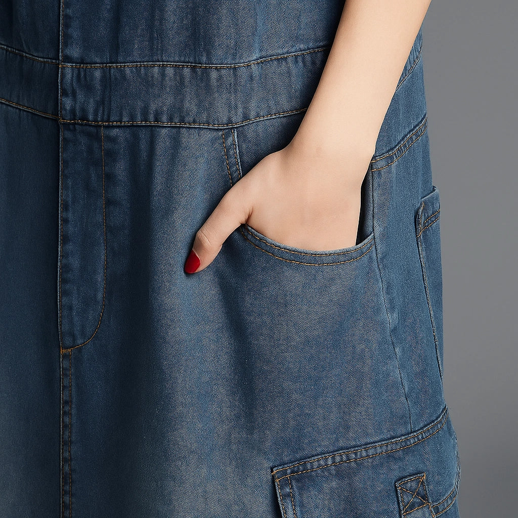 Gardaly Loosened Denim Pinafore Dress