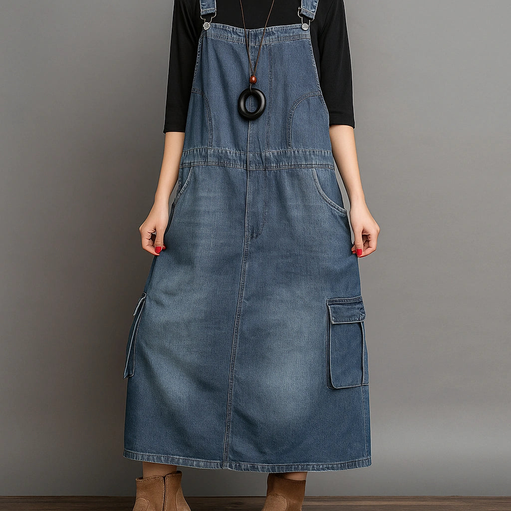 Gardaly Loosened Denim Pinafore Dress