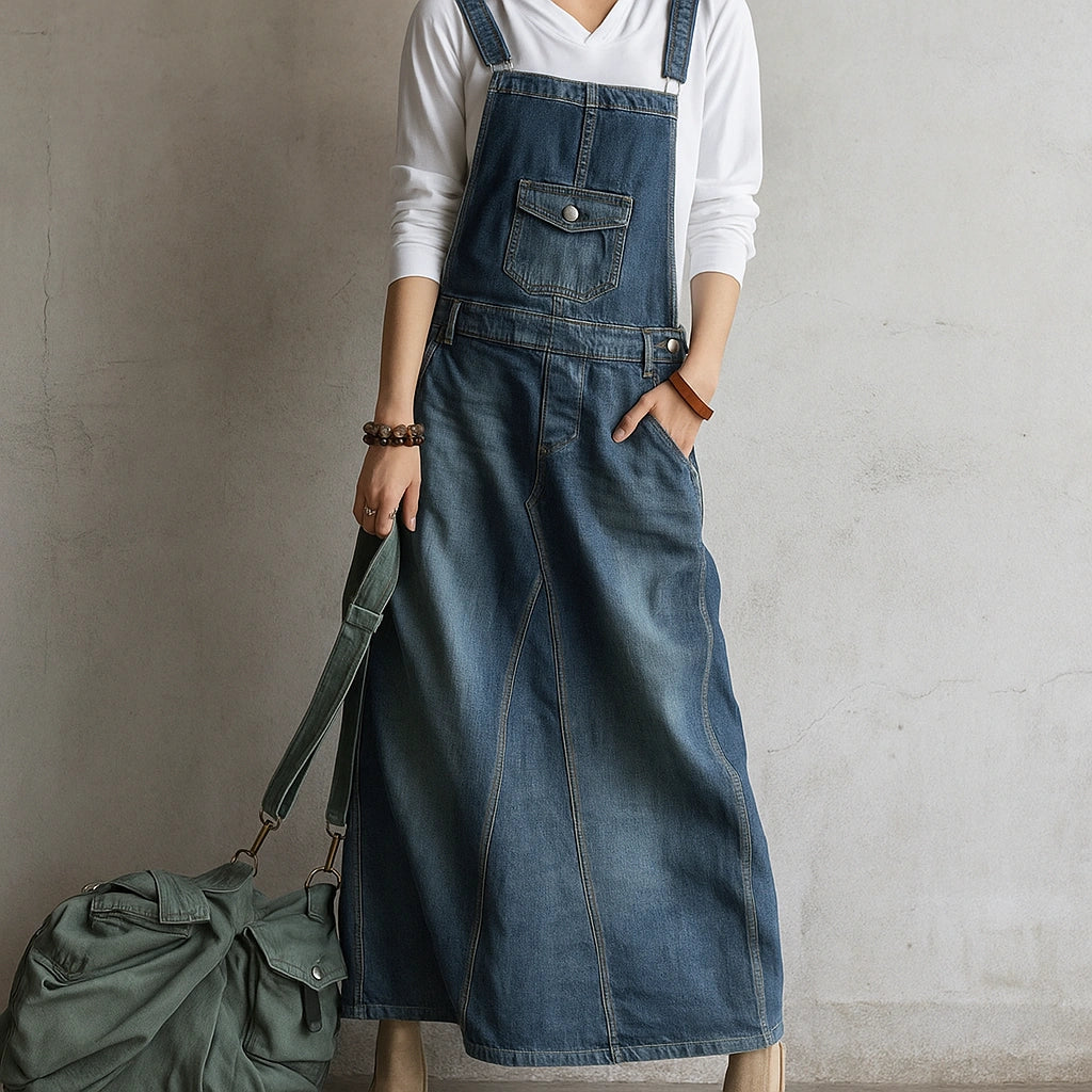 Gardaly Heritage Back-Split Denim Pinafore