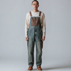 Gardaly Contrast-Panel Denim Overalls