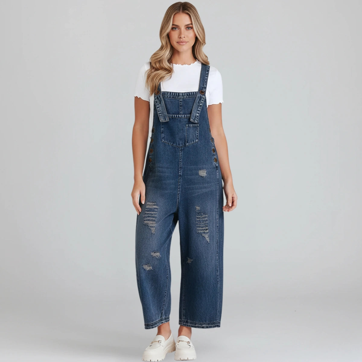 Gardaly Loosened Distressed Denim Overalls