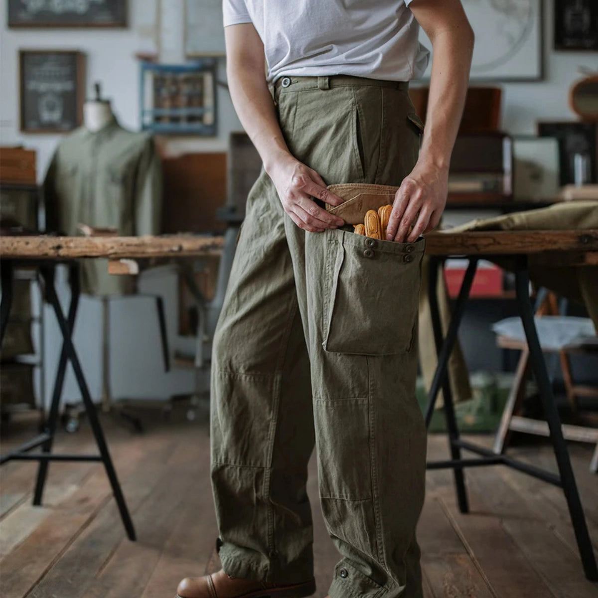 M-47 Herringbone Field Trousers – French Army-Inspired Reproduction, Linen-Lined