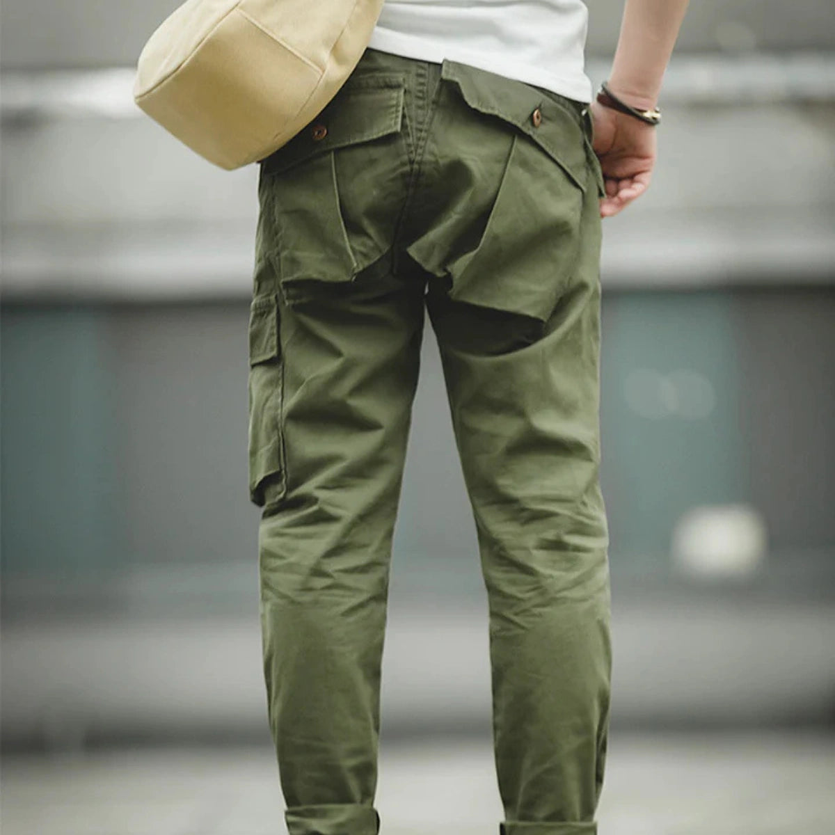 Men’s Cargo Trousers – Asymmetrical Pocket Design, Slim Fit
