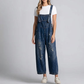 Gardaly Loosened Distressed Denim Overalls