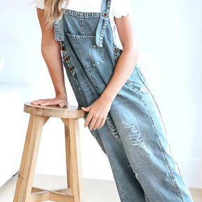 Gardaly Loosened Distressed Denim Overalls