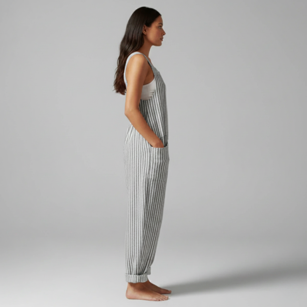 Gardaly Striped Wide-Leg Overalls