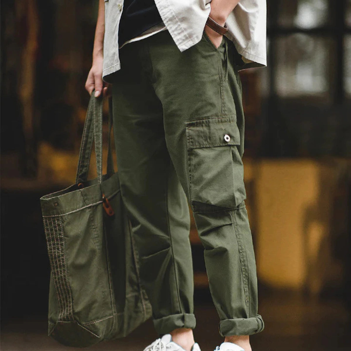 Men’s Cargo Trousers – Asymmetrical Pocket Design, Slim Fit