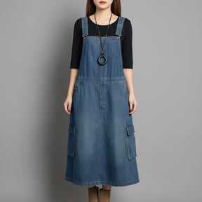 Gardaly Loosened Denim Pinafore Dress