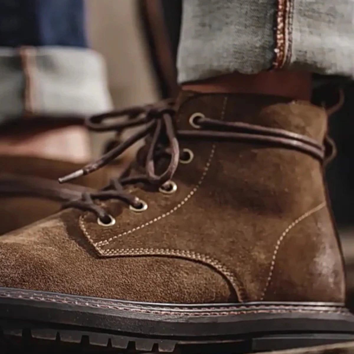 Men’s Waxed Suede Trail Work Boots – Vintage Finish, Leather-Lined Comfort