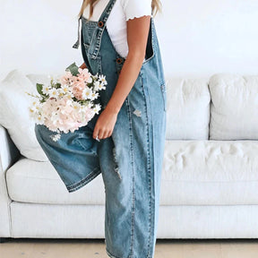 Gardaly Loosened Distressed Denim Overalls