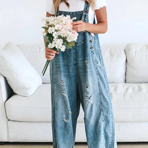 Gardaly Loosened Distressed Denim Overalls