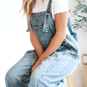 Gardaly Loosened Distressed Denim Overalls