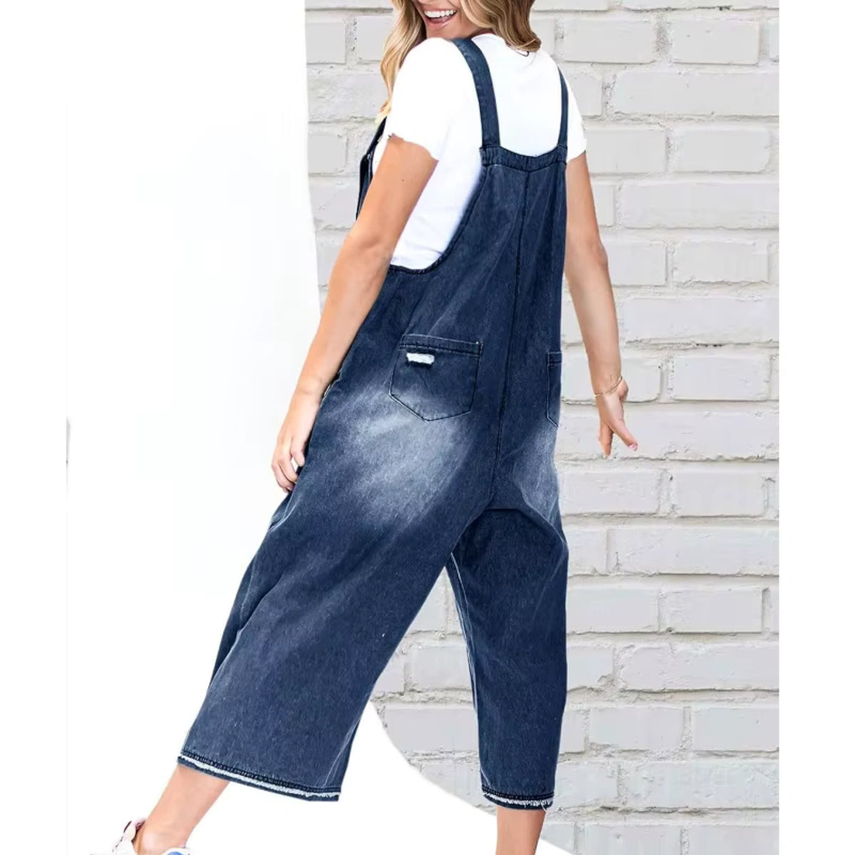 Gardaly Loosened Distressed Denim Overalls