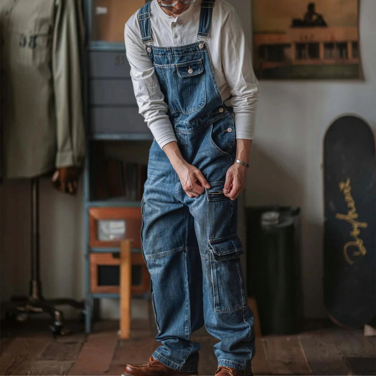 Gardaly Dual-Flap Denim Bib Overalls