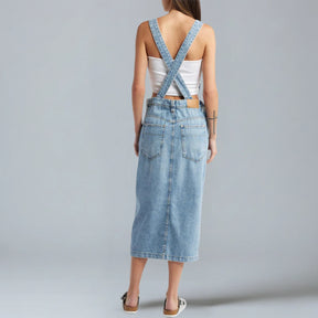 Gardaly Front-Split Denim Pinafore