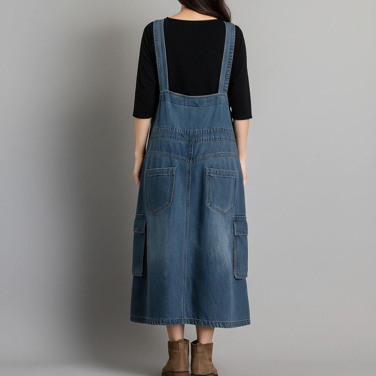Gardaly Loosened Denim Pinafore Dress