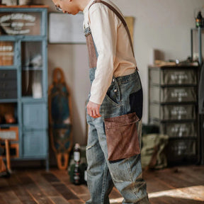 Gardaly Contrast-Panel Denim Overalls