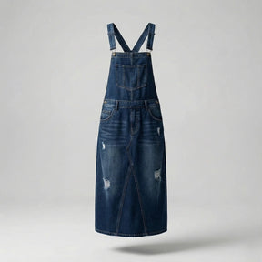 Gardaly Distressed Denim Pinafore with Back Split