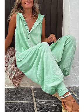 Gardaly Half-Placket Hooded Sleeveless Jumpsuit