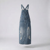Gardaly Distressed Denim Pinafore with Back Split