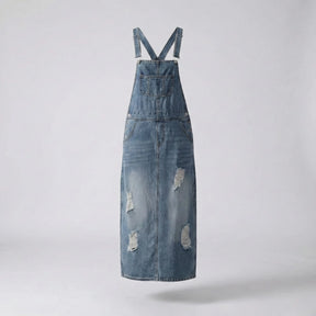 Gardaly Distressed Denim Pinafore with Back Split