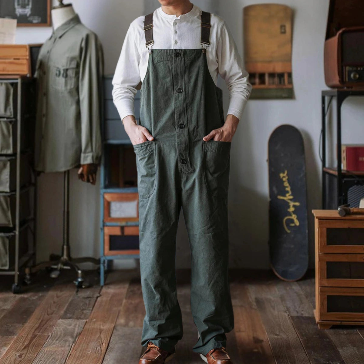 Gardaly Round-Pocket Lightweight Canvas Overalls