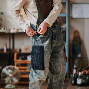 Gardaly Contrast-Panel Denim Overalls