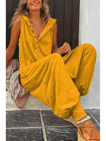 Gardaly Half-Placket Hooded Sleeveless Jumpsuit