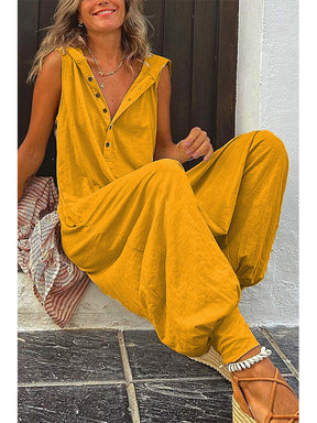 Gardaly Half-Placket Hooded Sleeveless Jumpsuit