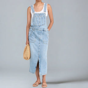 Gardaly Front-Split Denim Pinafore
