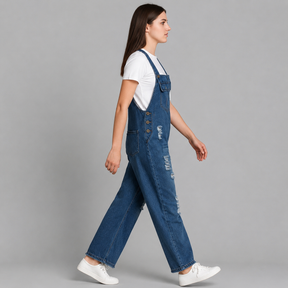 Gardaly Loosened Distressed Denim Overalls