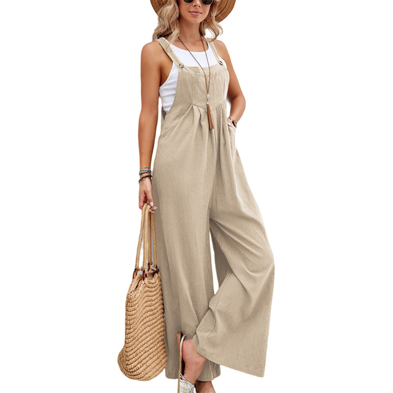 Gardaly Strap-Button Wide-Leg Sleeveless Jumpsuit