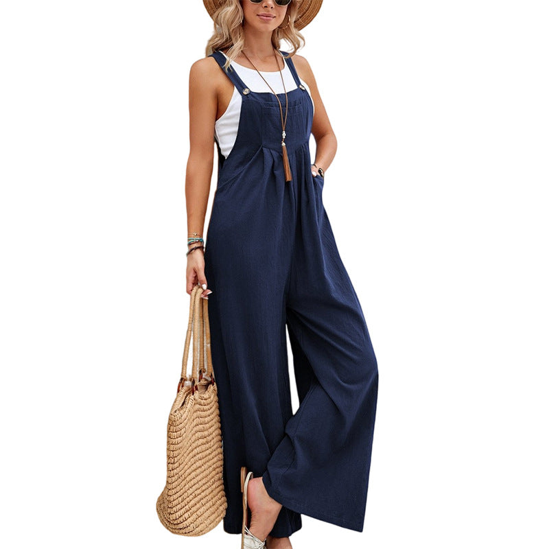 Gardaly Strap-Button Wide-Leg Sleeveless Jumpsuit