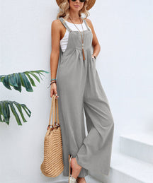 Gardaly Strap-Button Wide-Leg Sleeveless Jumpsuit