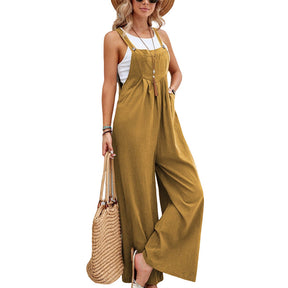 Gardaly Strap-Button Wide-Leg Sleeveless Jumpsuit